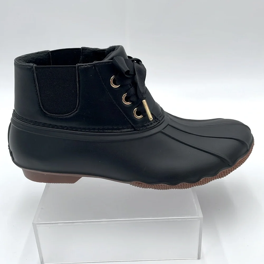Jack‎ Rogers Black Ribbon Lace Up Rain Boots Duck Boots Rubber Booties - 6